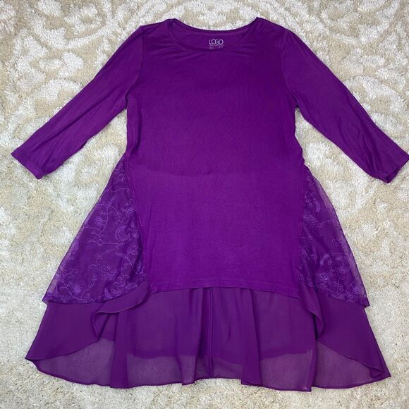 LOGO By Lori Goldstein Tunic Top Womens Size S Stretch Lace Trim Purple - Picture 1 of 10